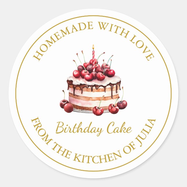 Pegatina Redonda Homemade with love Birday Cake Label | Blanco (Anverso)