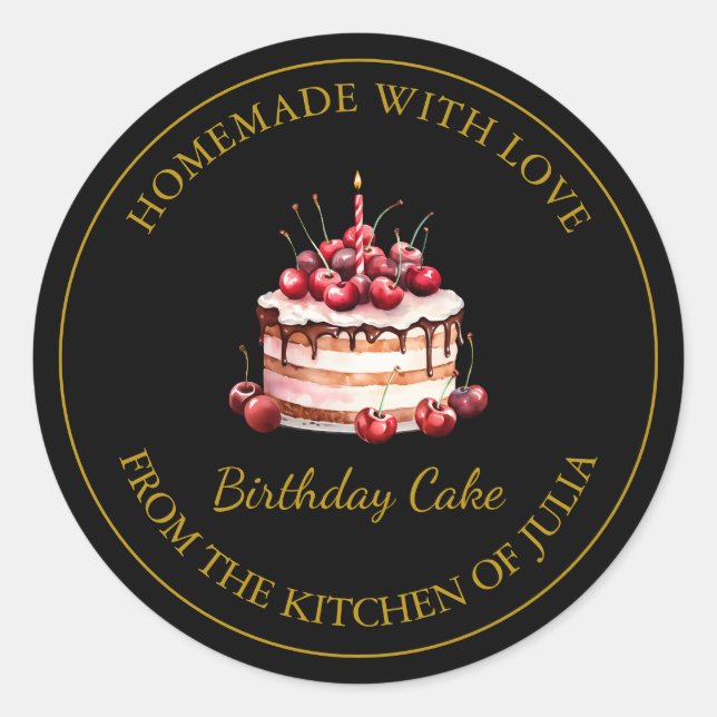 Pegatina Redonda Homemade with love Birday Cake Label | Negro (Anverso)