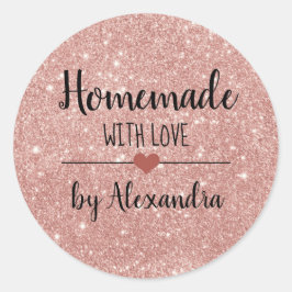 Pegatina Redonda Homemade with love blush pink purpurina script