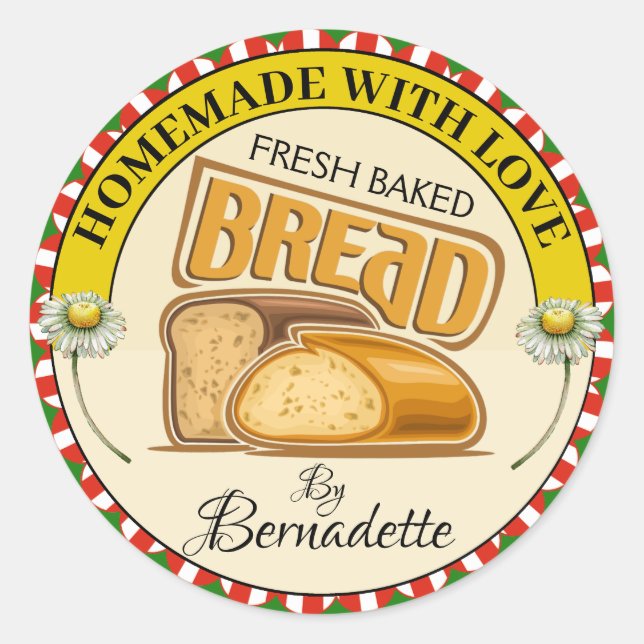 Pegatina Redonda Homemade With Love Bread (Anverso)