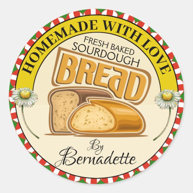 Pegatina Redonda Homemade With Love Bread (Anverso)