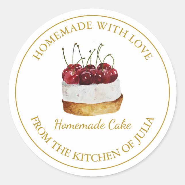 Pegatina Redonda Homemade with love Cake Label | Blanco (Anverso)
