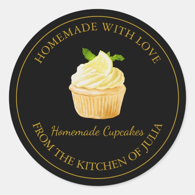Pegatina Redonda Homemade with love Cupakes Label | Negro (Anverso)