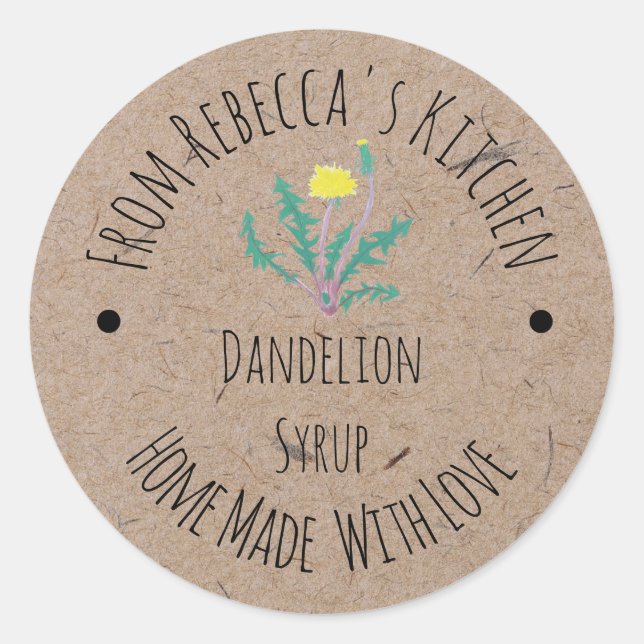 Pegatina Redonda Homemade with love Dandelion Syrup Label (Anverso)