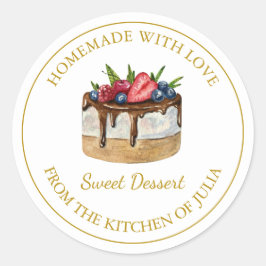 Pegatina Redonda Homemade with love Dessert Cake Label | Blanco