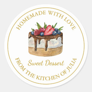 Pegatina Redonda Homemade with love Dessert Cake Label Blanco