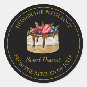 Pegatina Redonda Homemade with love Dessert Cake Label   Negro