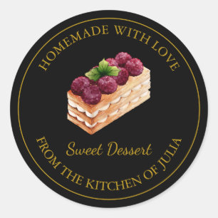 Pegatina Redonda Homemade with love Dessert Cake Label   Negro