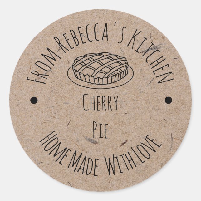Pegatina Redonda Homemade with Love Faux Kraft Paper Pie Label (Anverso)