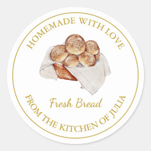 Pegatina Redonda Homemade with love Fresh Bread Label   Blanco
