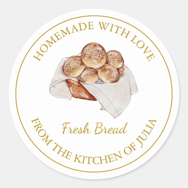 Pegatina Redonda Homemade with love Fresh Bread Label | Blanco (Anverso)