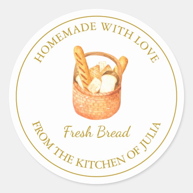 Pegatina Redonda Homemade with love Fresh Bread Label | Blanco (Anverso)