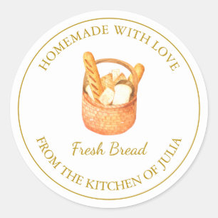Pegatina Redonda Homemade with love Fresh Bread Label   Blanco
