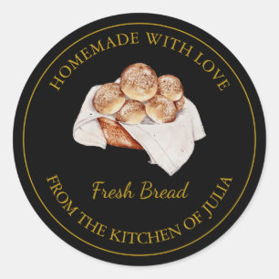 Pegatina Redonda Homemade with love Fresh Bread Label Negro