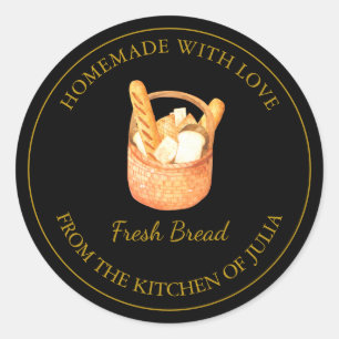 Pegatina Redonda Homemade with love Fresh Bread Label Negro
