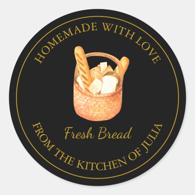 Pegatina Redonda Homemade with love Fresh Bread Label | Negro (Anverso)