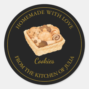 Pegatina Redonda Homemade with love Fresh Cookies Label Negro