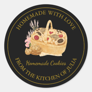 Pegatina Redonda Homemade with love Fresh Cookies Label Negro