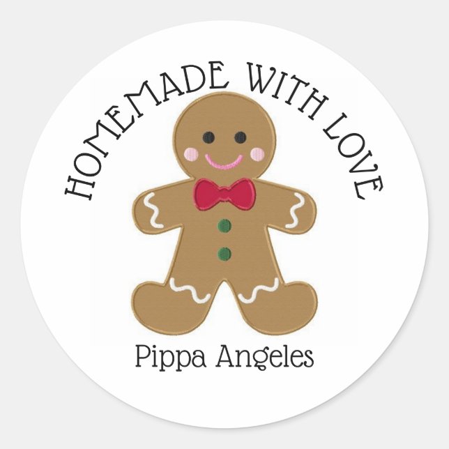 Pegatina Redonda Homemade with Love Gingerbread man (Anverso)