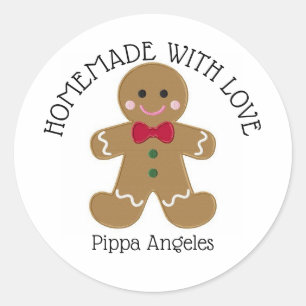 Pegatina Redonda Homemade with Love Gingerbread man