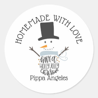 Pegatina Redonda Homemade with Love Jolly Snowman