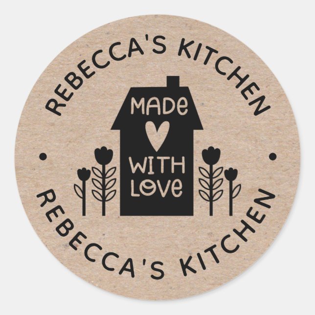 Pegatina Redonda Homemade with Love Kraft (Anverso)