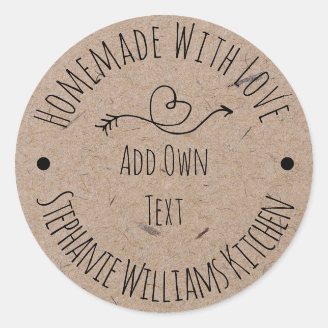 Pegatina Redonda Homemade with Love Kraft Paper Label | Mano dibuja (Anverso)