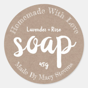 Pegatina Redonda Homemade With Love Kraft Soap Label