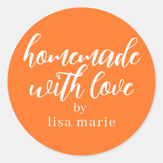 Pegatina Redonda Homemade with Love Personalized Bright Naranja Gif (Anverso)