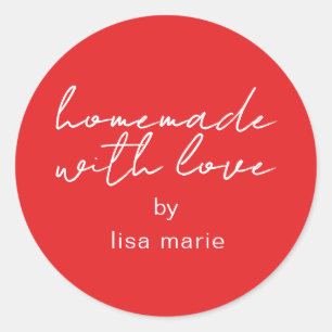 Pegatina Redonda Homemade with Love Personalized Bright Red Gift