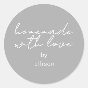 Pegatina Redonda Homemade with Love Personalized Grey Gift