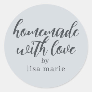 Pegatina Redonda Homemade with Love Personalized Pastel Blue Gift