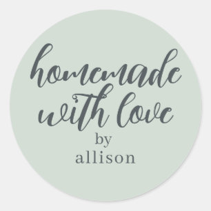 Pegatina Redonda Homemade with Love Personalized Pastel Green Gift