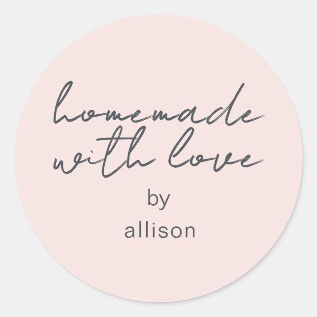 Pegatina Redonda Homemade with Love Personalized Pastel Pink Gift (Anverso)