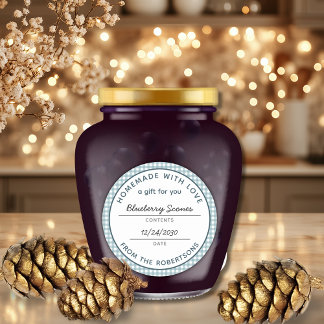 Pegatina Redonda Homemade with Love Teal Gingham Food Gift