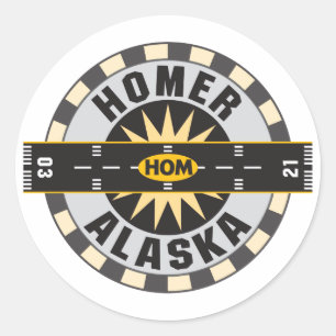 Pegatina Redonda Homer, AK HOM Airport