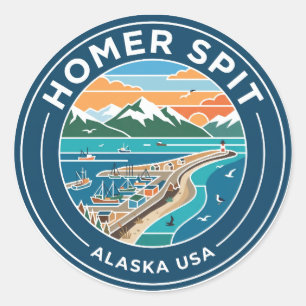 Pegatina Redonda Homer Spit Alaska EE. UU.