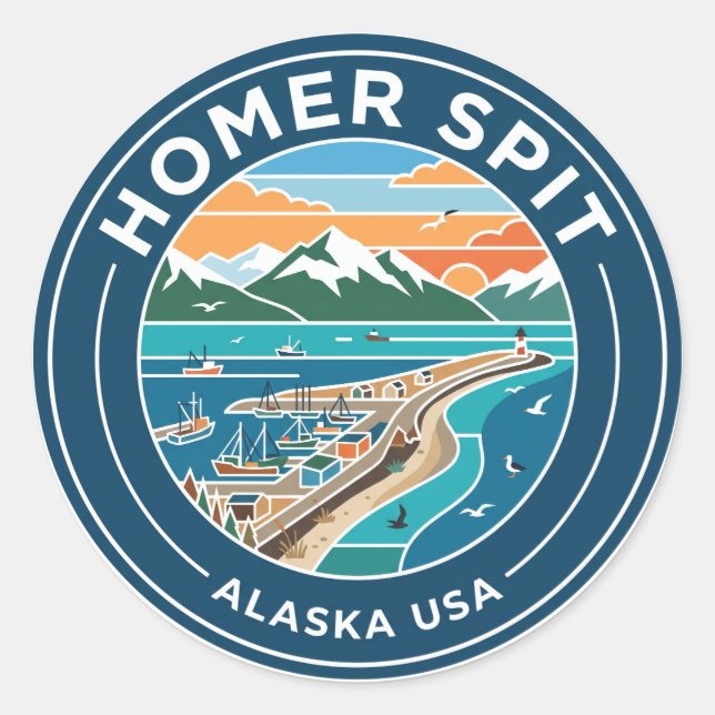 Pegatina Redonda Homer Spit Alaska EE. UU. (Anverso)