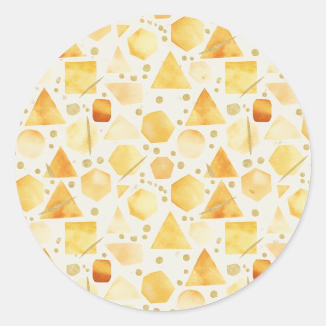 Pegatina Redonda Honey & Amber Watercolor Geometric gold  Pattern  (Anverso)