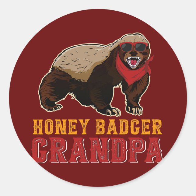 Pegatina Redonda Honey Badger Grandpa Honey Badger Wearing (Anverso)