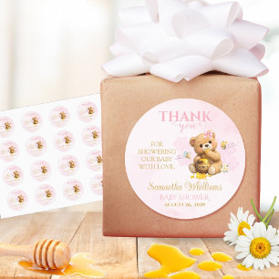 Pegatina Redonda Honey Bear Baby Shower - A Little Honey Baby Showe