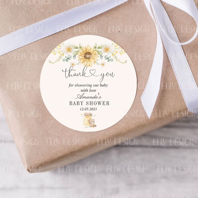 Pegatina Redonda Honey Bear Baby Shower Gracias (Subido por el creador)