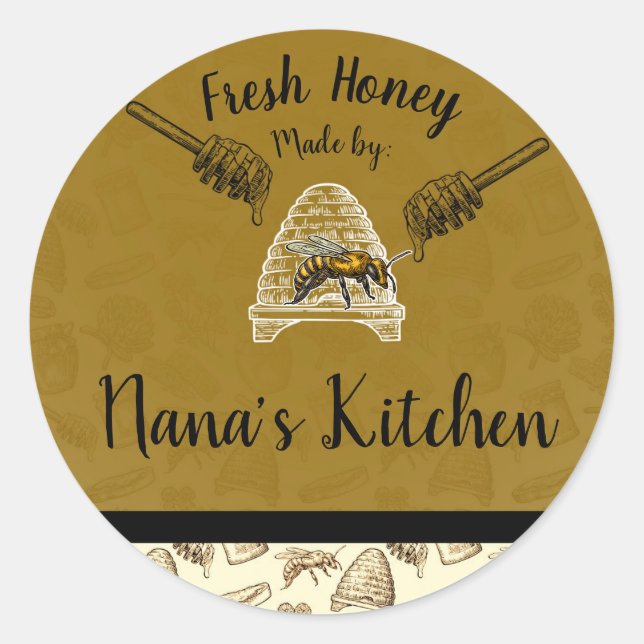Pegatina Redonda Honey Bee Beehive Natural personalizada (Anverso)