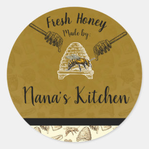 Pegatina Redonda Honey Bee Beehive Natural personalizada