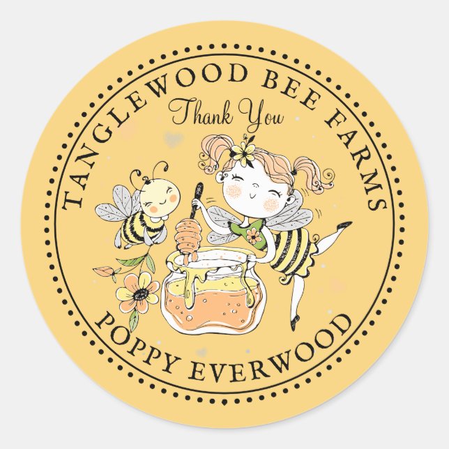 Pegatina Redonda Honey Bee Beekeeper Honey Products Thank You (Anverso)