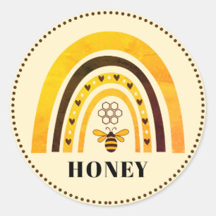 Pegatina Redonda Honey Bee Boho Rainbow Honey