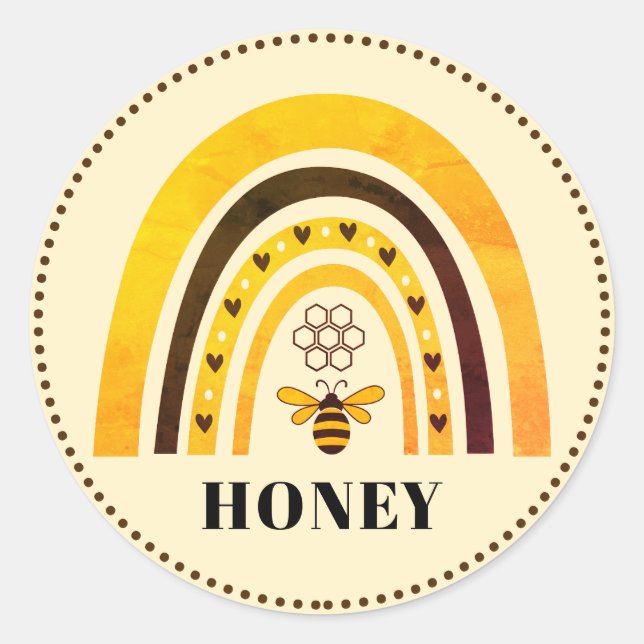Pegatina Redonda Honey Bee Boho Rainbow Honey (Anverso)