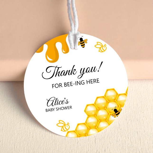 Pegatina Redonda Honey Bee de Abejas de miel Gracias (Bee Baby Shower Favor Tag, Honey Bee Baby Shower Round Stickers)