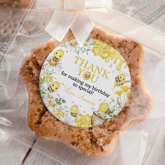 Pegatina Redonda Honey Bee Floral First Bee Day Birthday (Subido por el creador)