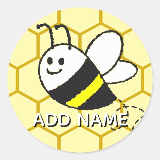 Pegatina Redonda Honey Bee Honeycomb Drawing Personalized Name (Anverso)